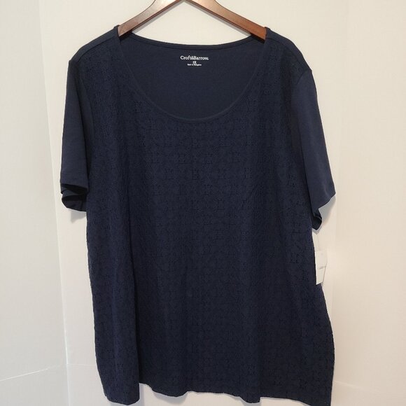 CROFT & BARROW CLASSIC WOMENS PULLOVER NAVY SEAL LACE ACCENT OVERLAY SIZE 3X - Picture 1 of 8